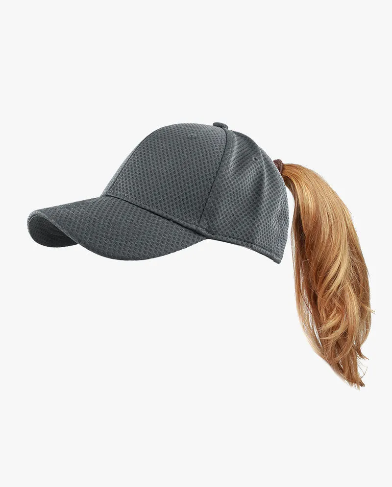 The Hat Depot - Women's Stretch Mesh Ponytail fitted baseball Cap