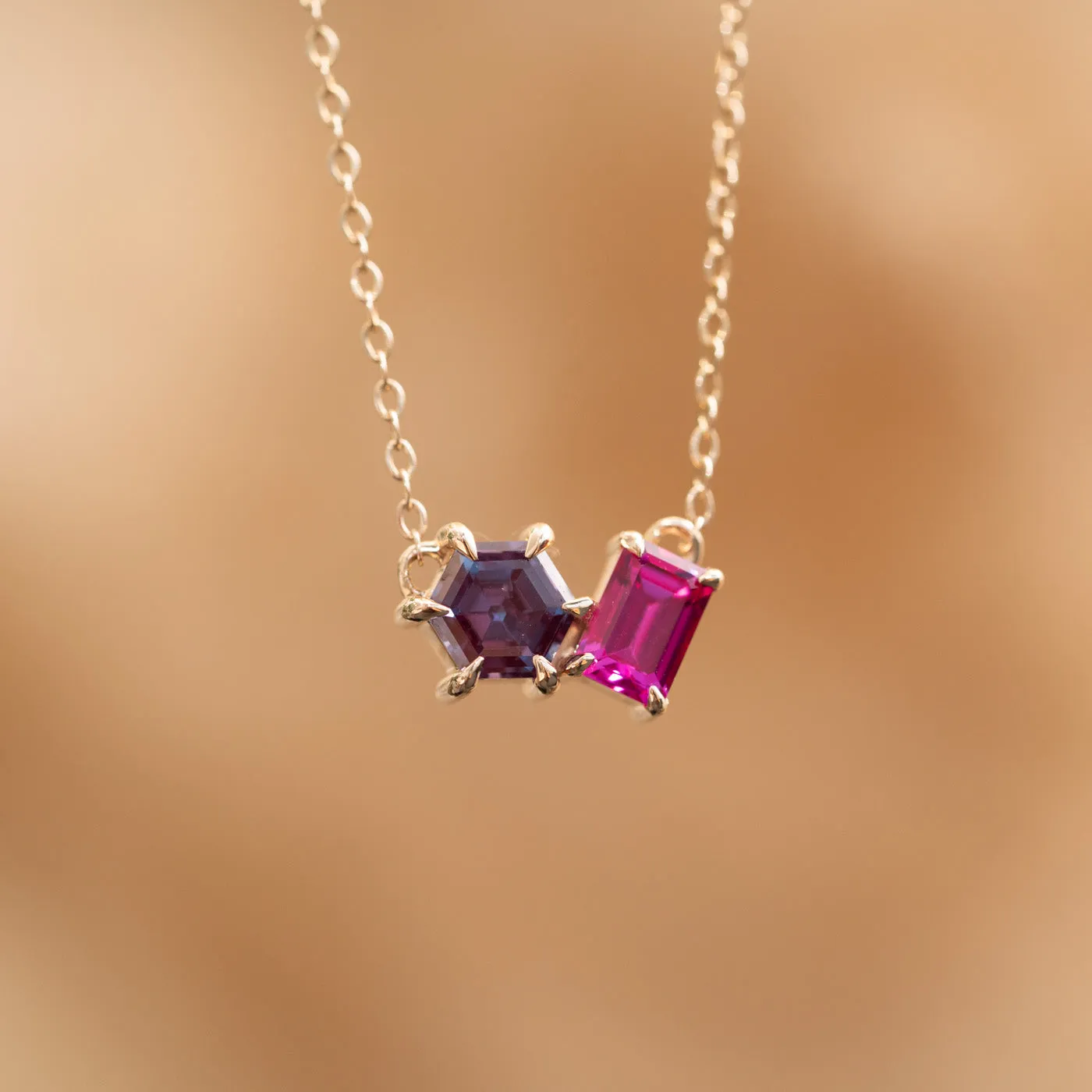 The Myla Pendant | Chatham® Alexandrite & Sapphire Toi Et Moi Pendant