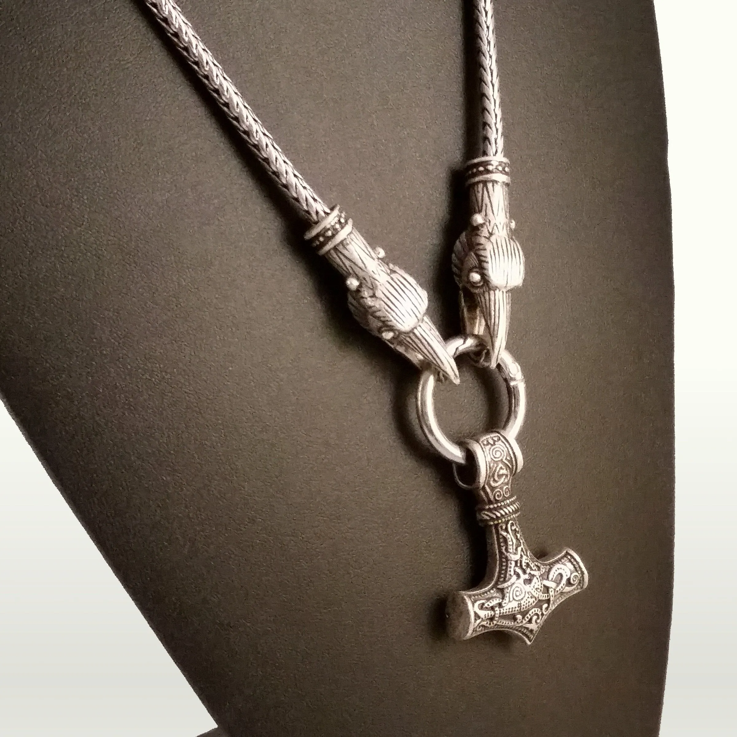 Thor's Hammer Necklace Silver Raven Viking Norse