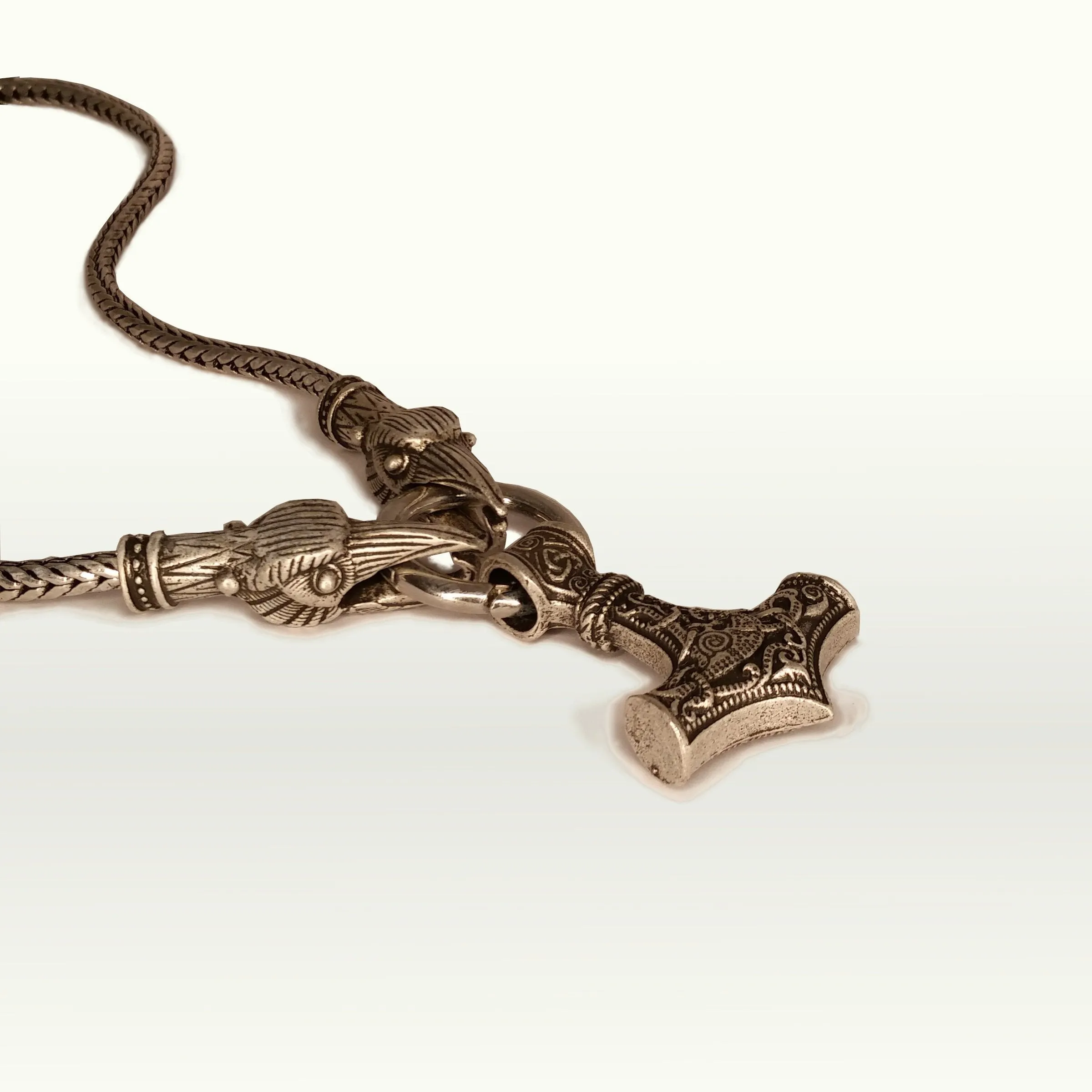 Thor's Hammer Necklace Silver Raven Viking Norse