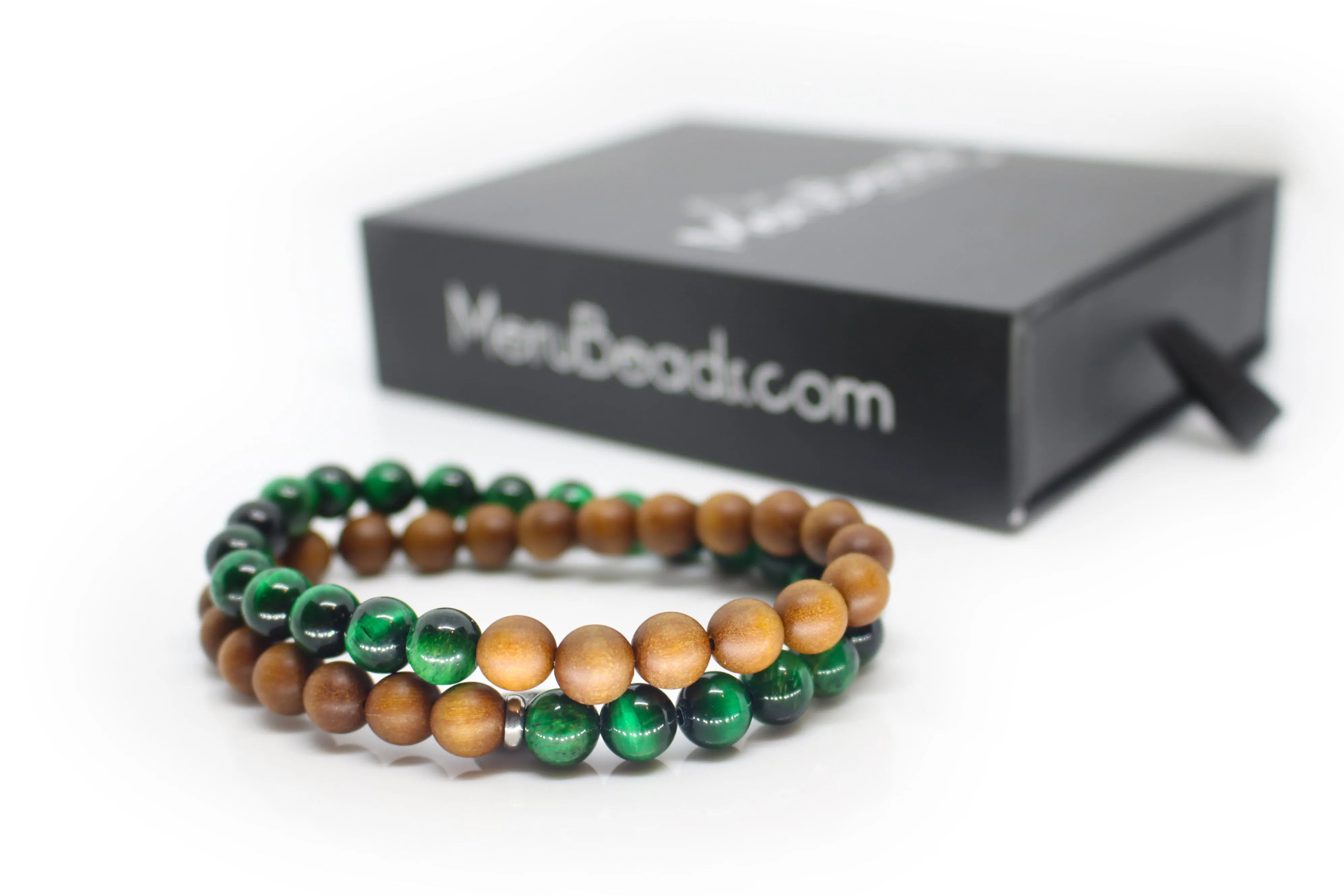 Tiger's Eye Green & Sandalwood Wrap Bracelet for Men