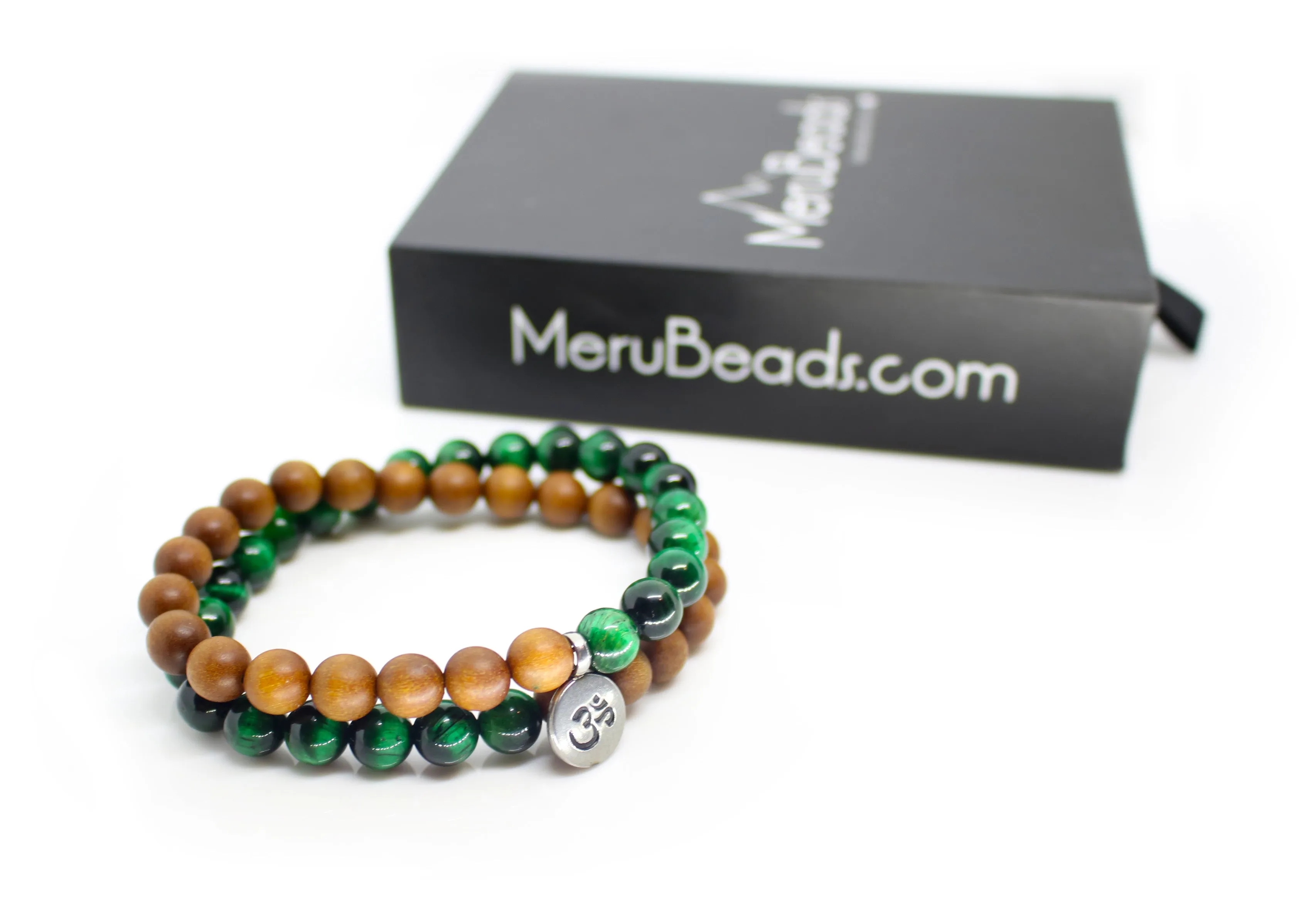 Tiger's Eye Green & Sandalwood Wrap Bracelet for Men