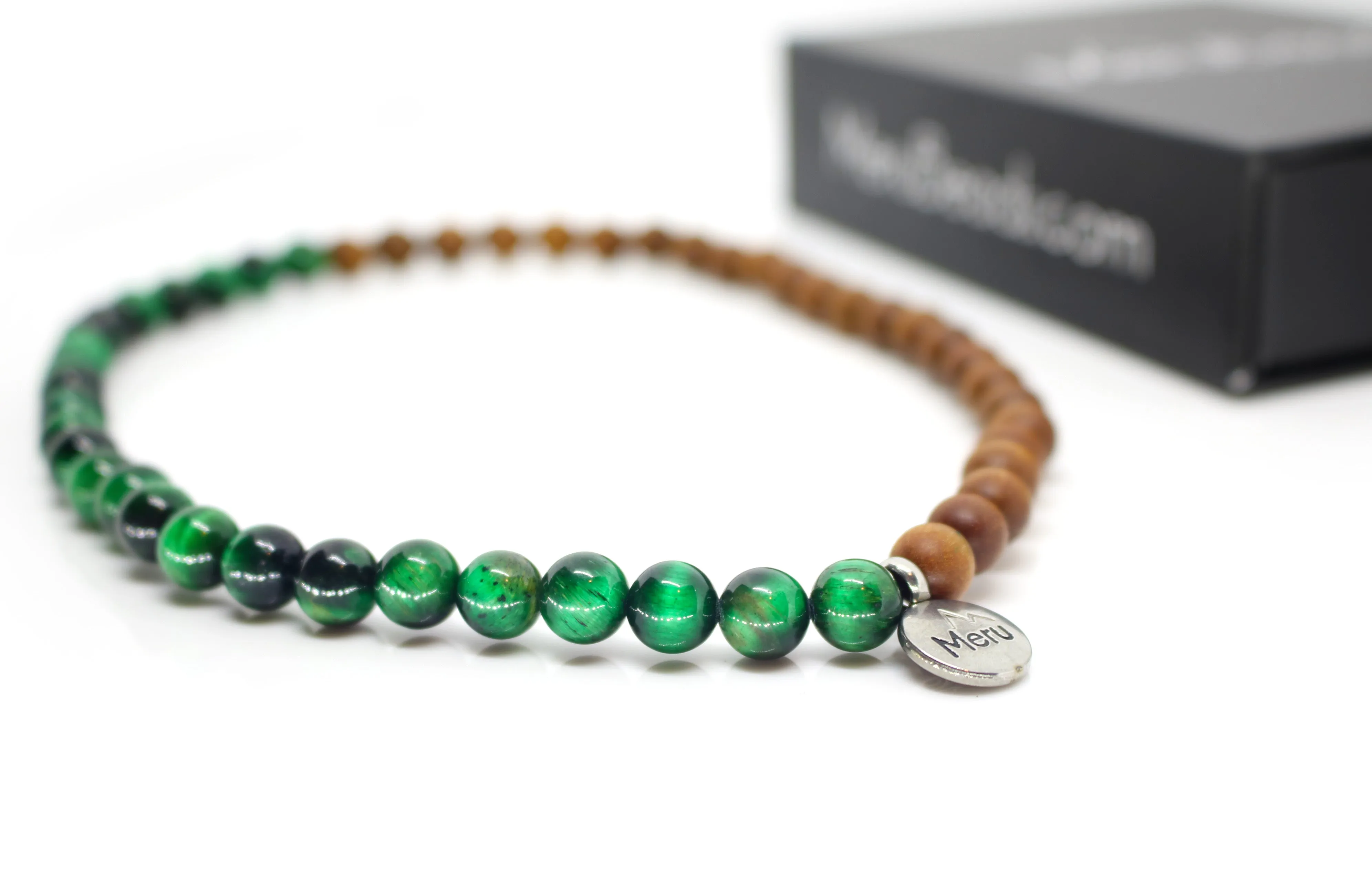 Tiger's Eye Green & Sandalwood Wrap Bracelet for Men