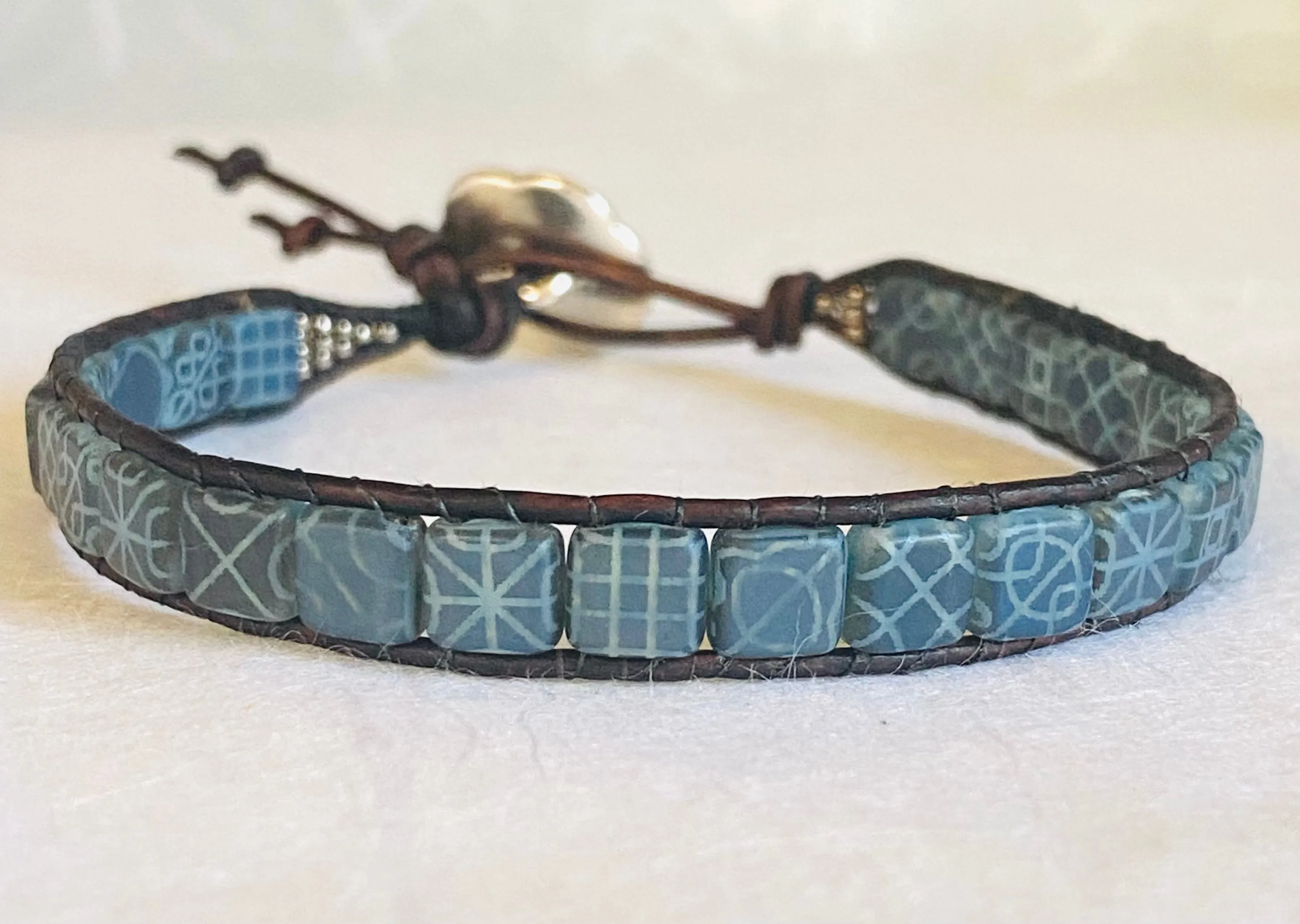 Tile Leather Cuff, Leather Cuff Bracelets, Printed Tile Cuff