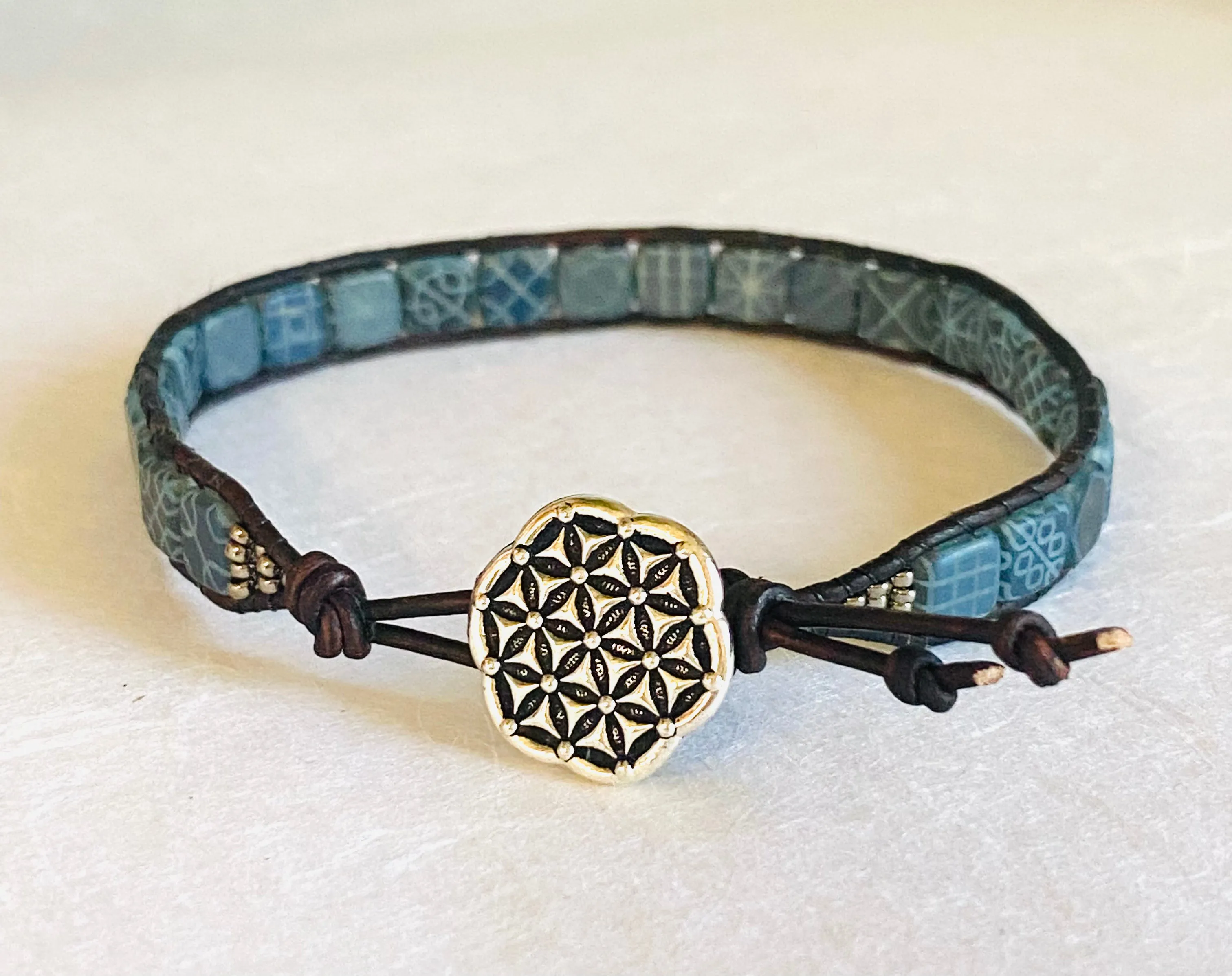 Tile Leather Cuff, Leather Cuff Bracelets, Printed Tile Cuff