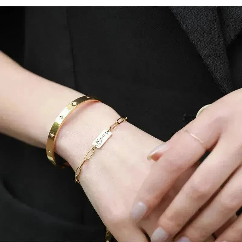 Titanium Steel Plated 18K Gold Star Bracelet for Women Gold Bracelet