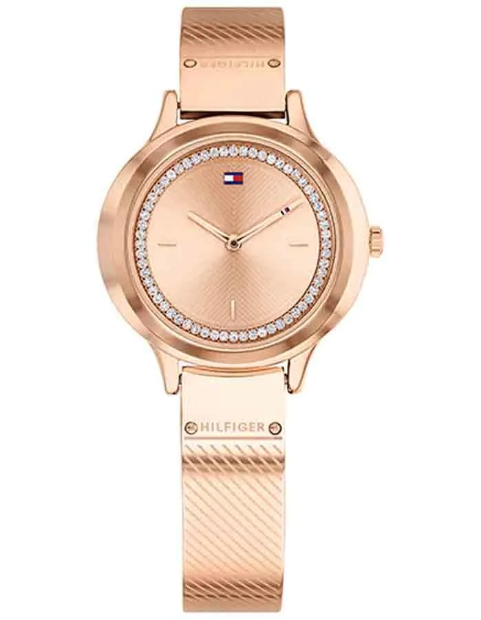 Tommy Hilfiger Womens Olivia Watch - Rose Gold-Tone - Crystals - Bangle Bracelet