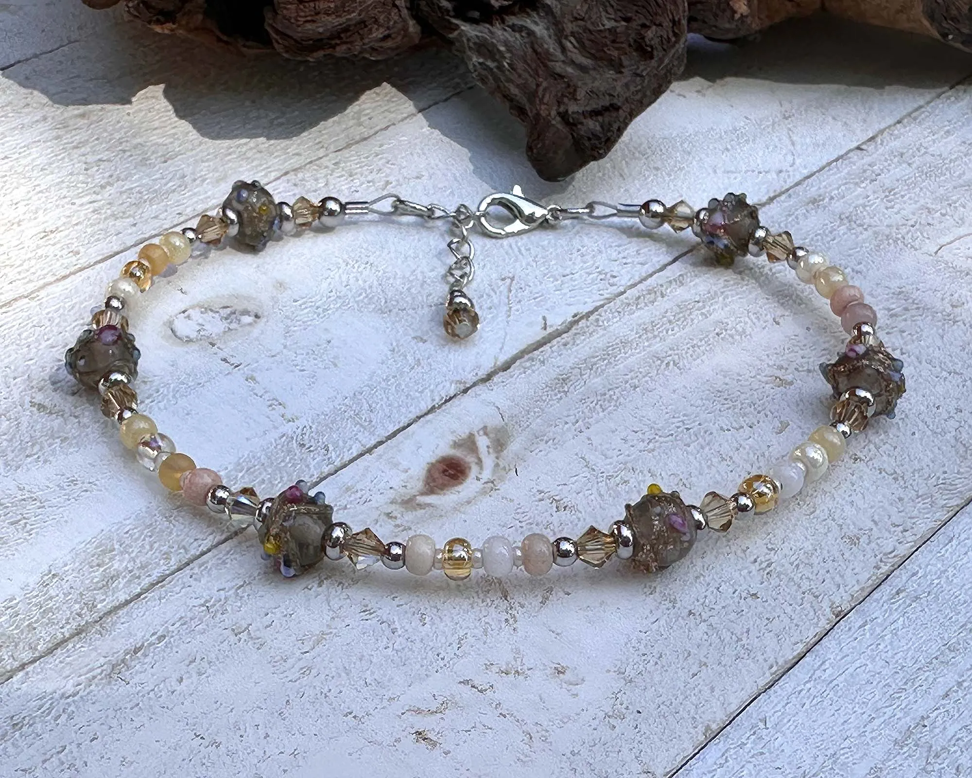 Topaz Olive Glass Beaded Anklet