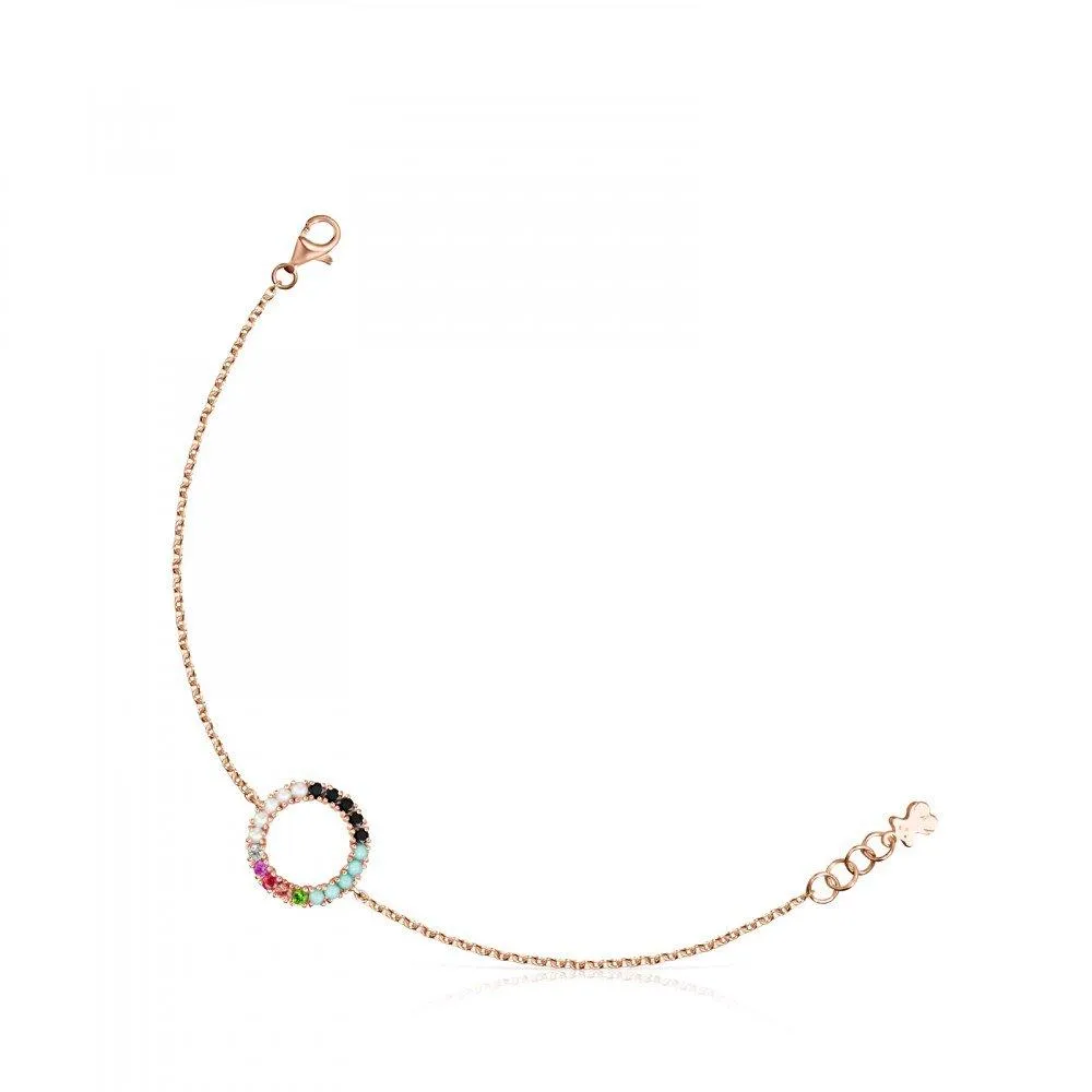 Tous Rose Gold Vermeil Straight disc Bracelet with Gemstones 912721500