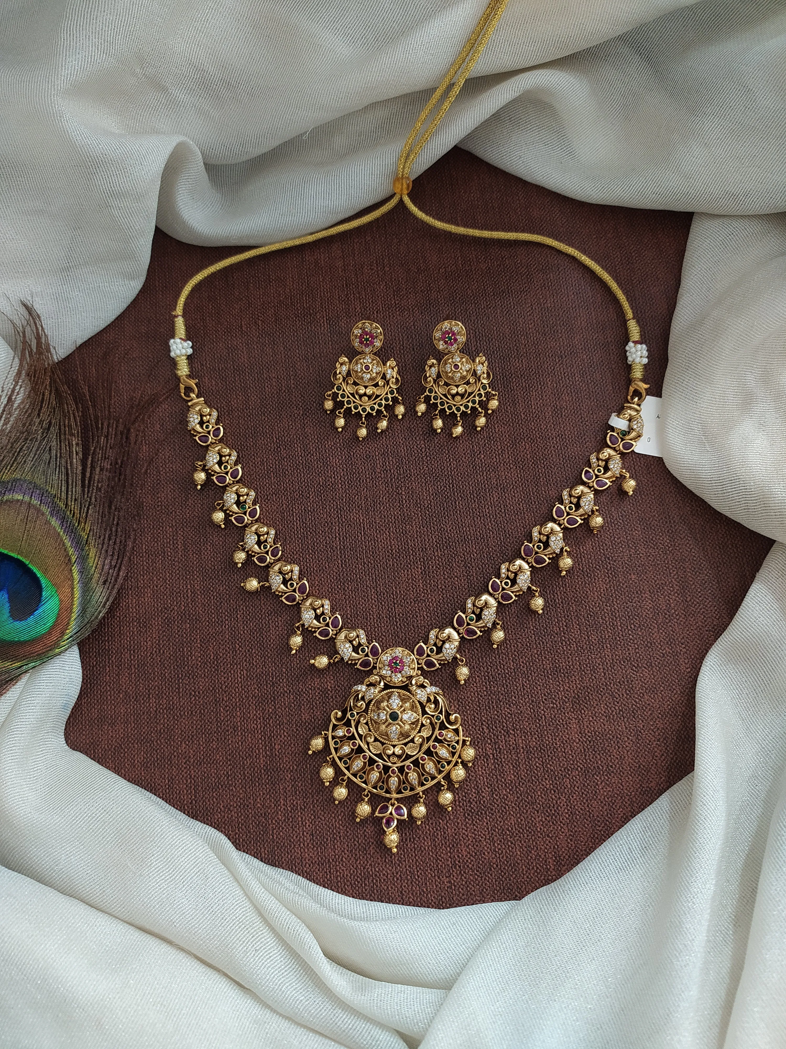 Traditional Antique Floral-Peacock Designed Necklace Set