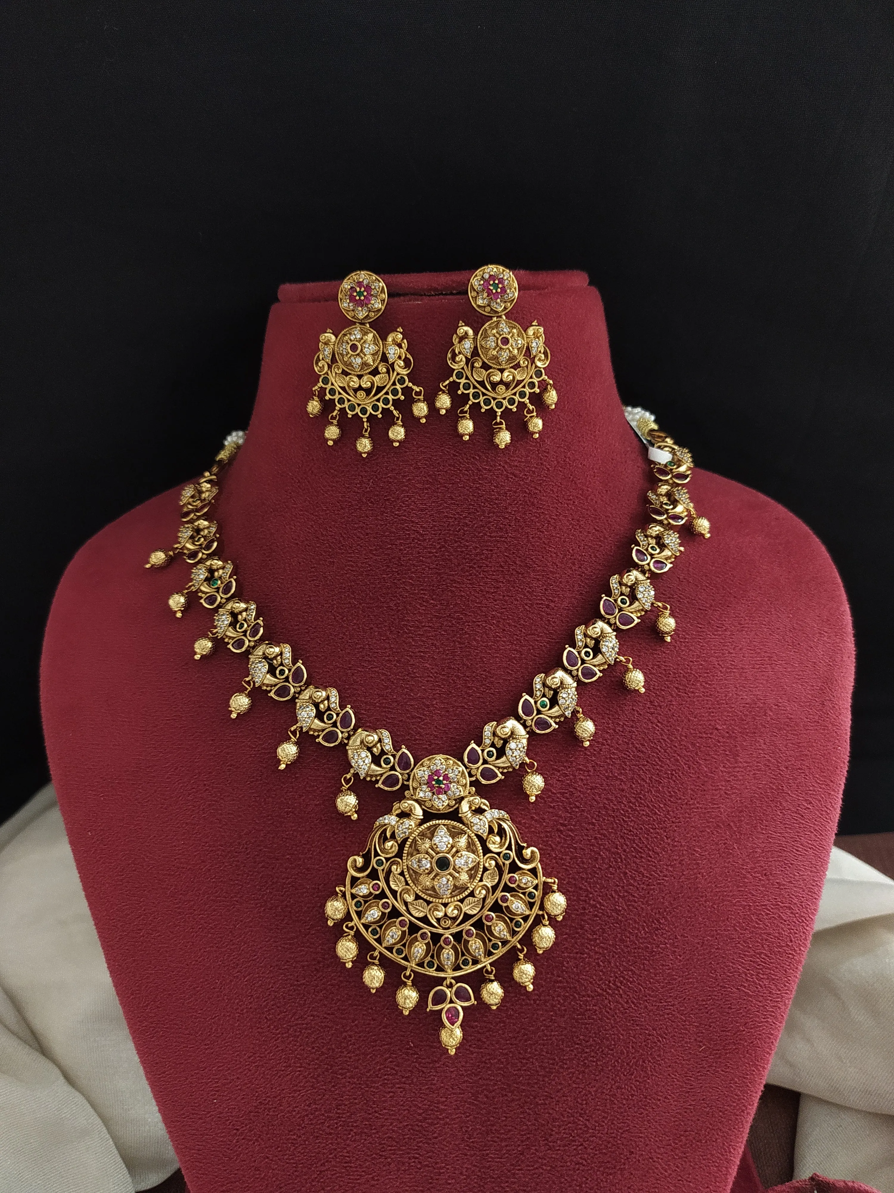 Traditional Antique Floral-Peacock Designed Necklace Set