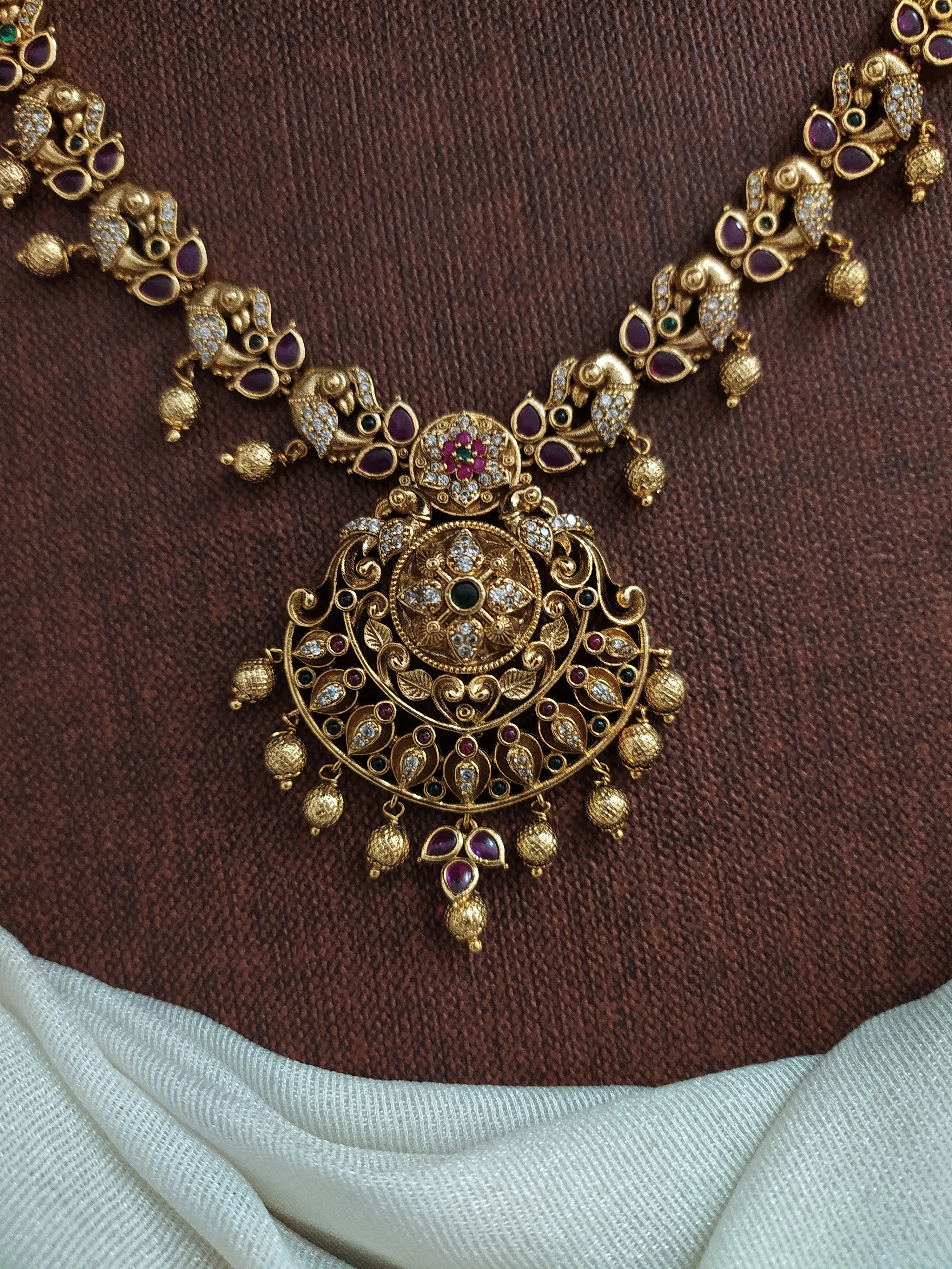 Traditional Antique Floral-Peacock Designed Necklace Set