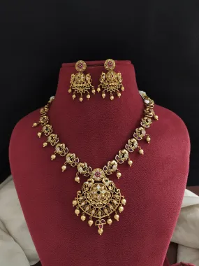 Traditional Antique Floral-Peacock Designed Necklace Set