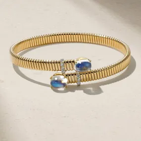 Tubogas Moonstone and Diamond Bypass Bracelet