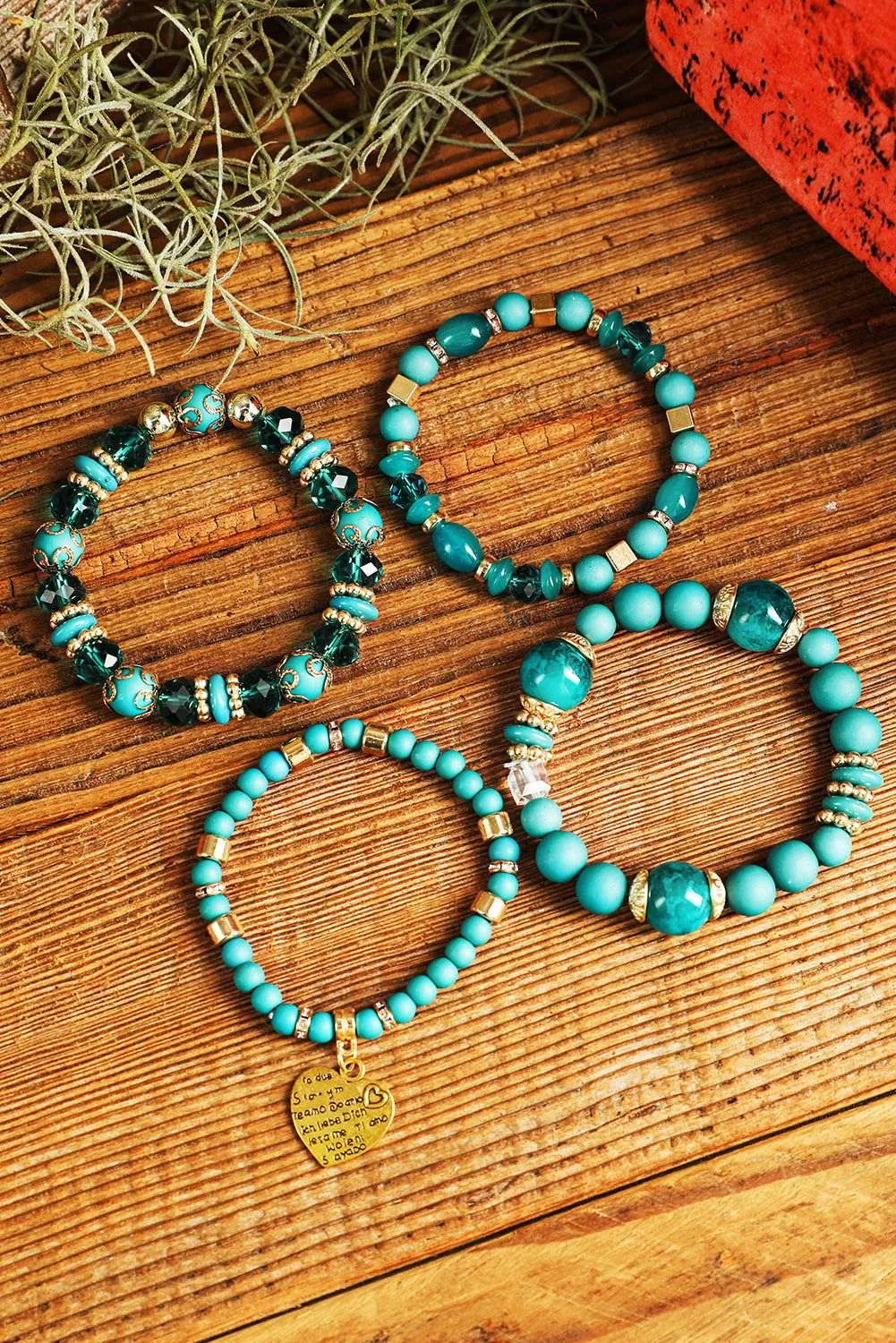 Turquoise Heart Shape Pendant Multi Layered Beaded Bracelet Set