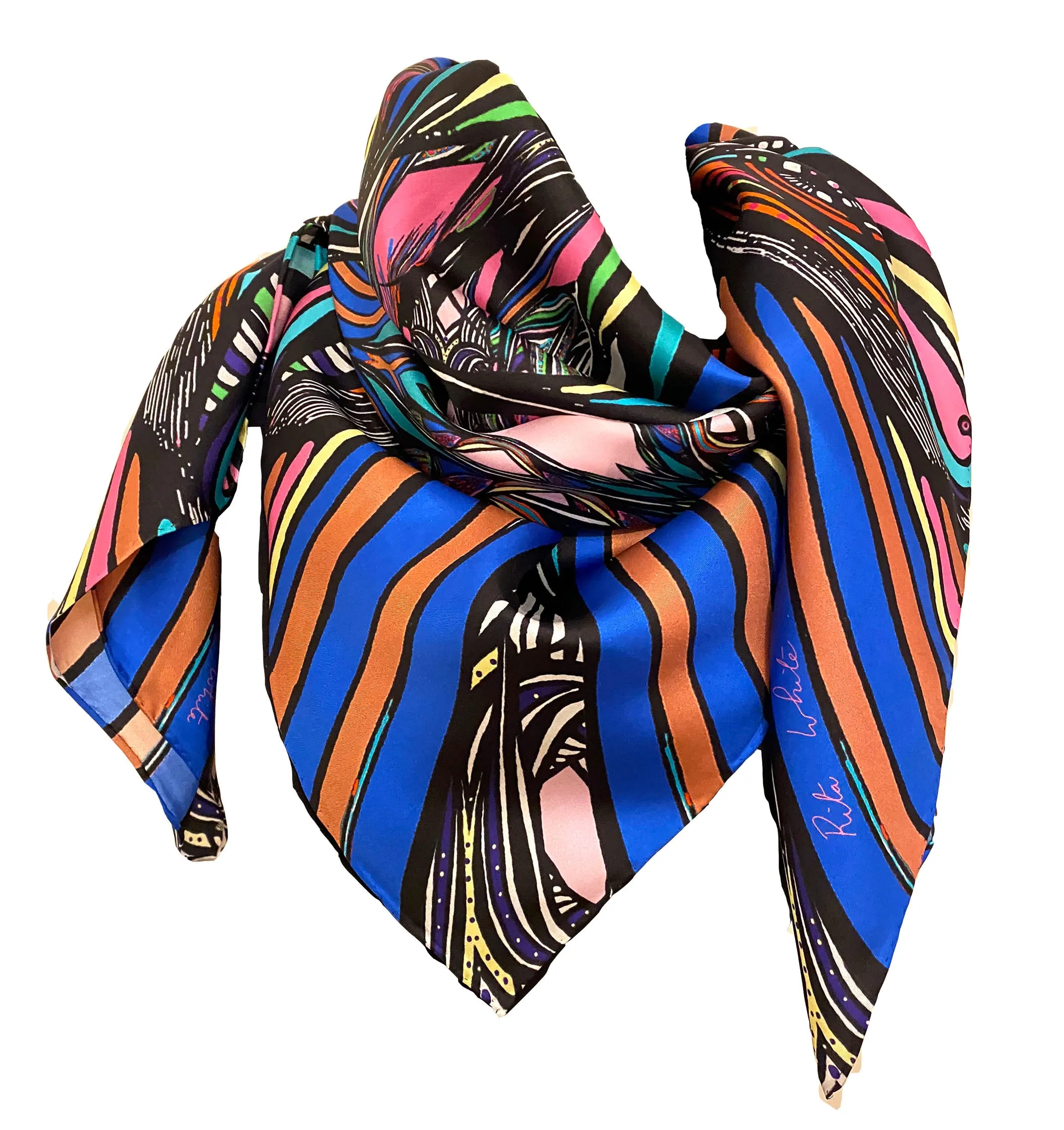 Two Birds in Blue, 110cm Square Silk Scarf