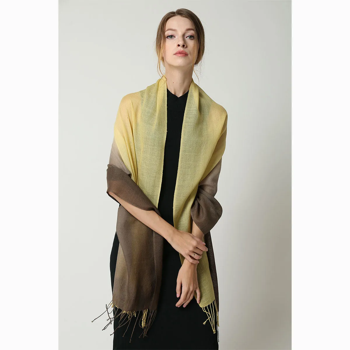 Ugg 100% Merino Wool Tie Dye Scarf Lemon and Brown