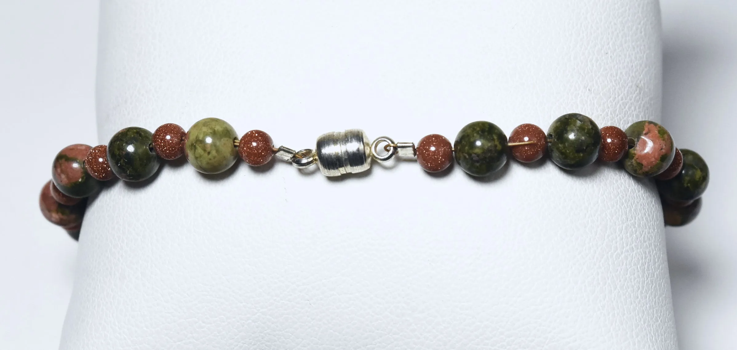 Unakite and Goldstone Beaded Bracelet