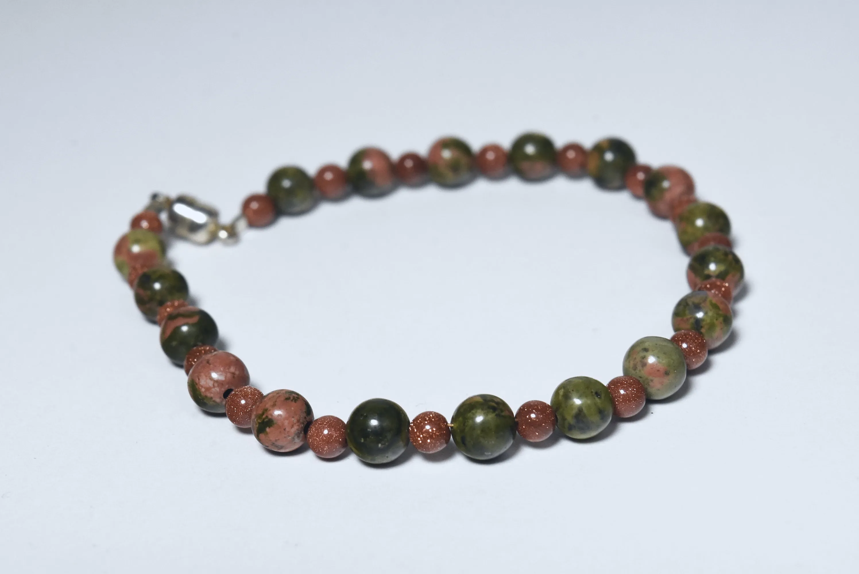 Unakite and Goldstone Beaded Bracelet