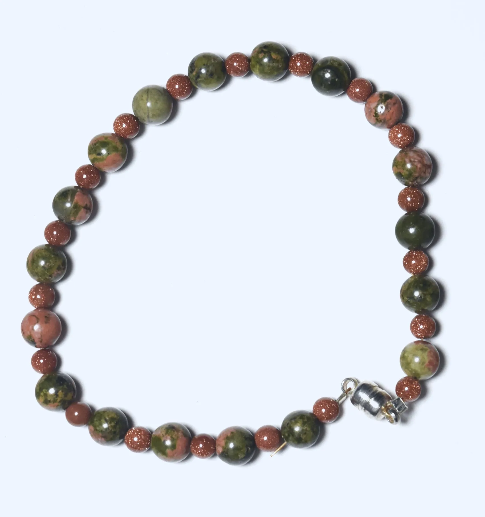 Unakite and Goldstone Beaded Bracelet