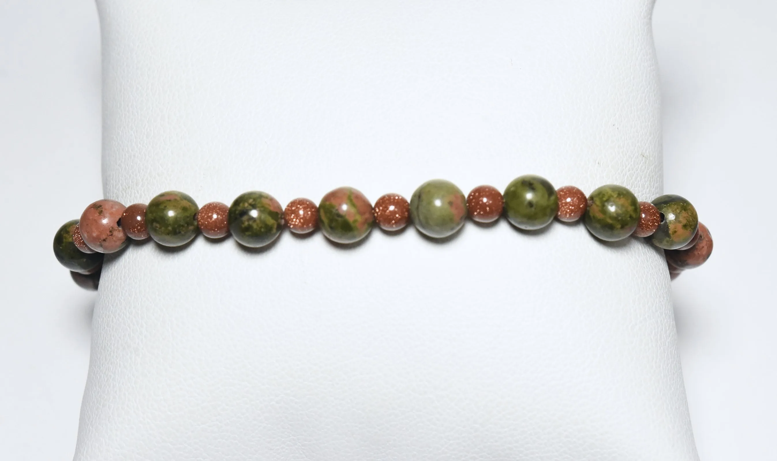 Unakite and Goldstone Beaded Bracelet