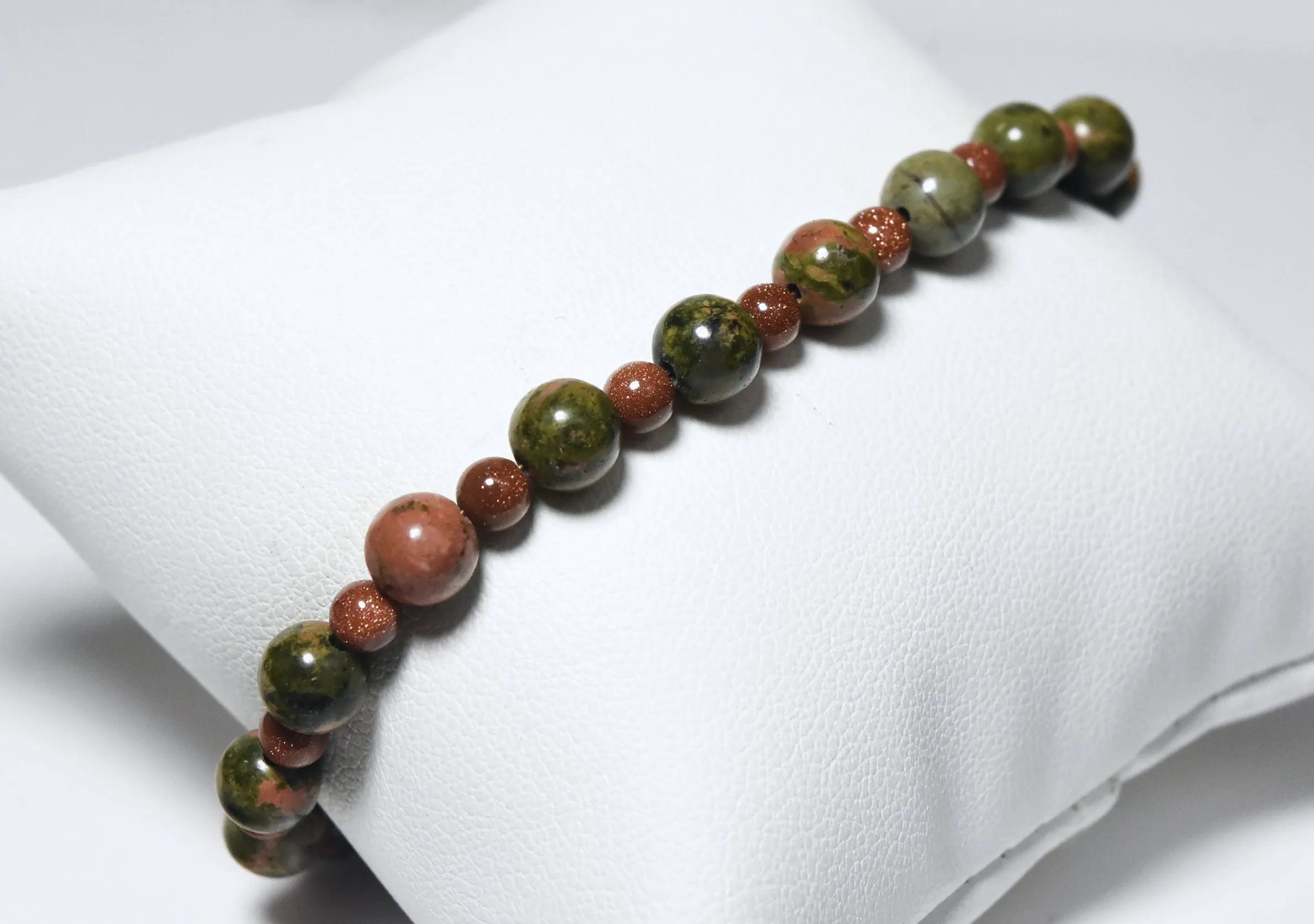 Unakite and Goldstone Beaded Bracelet