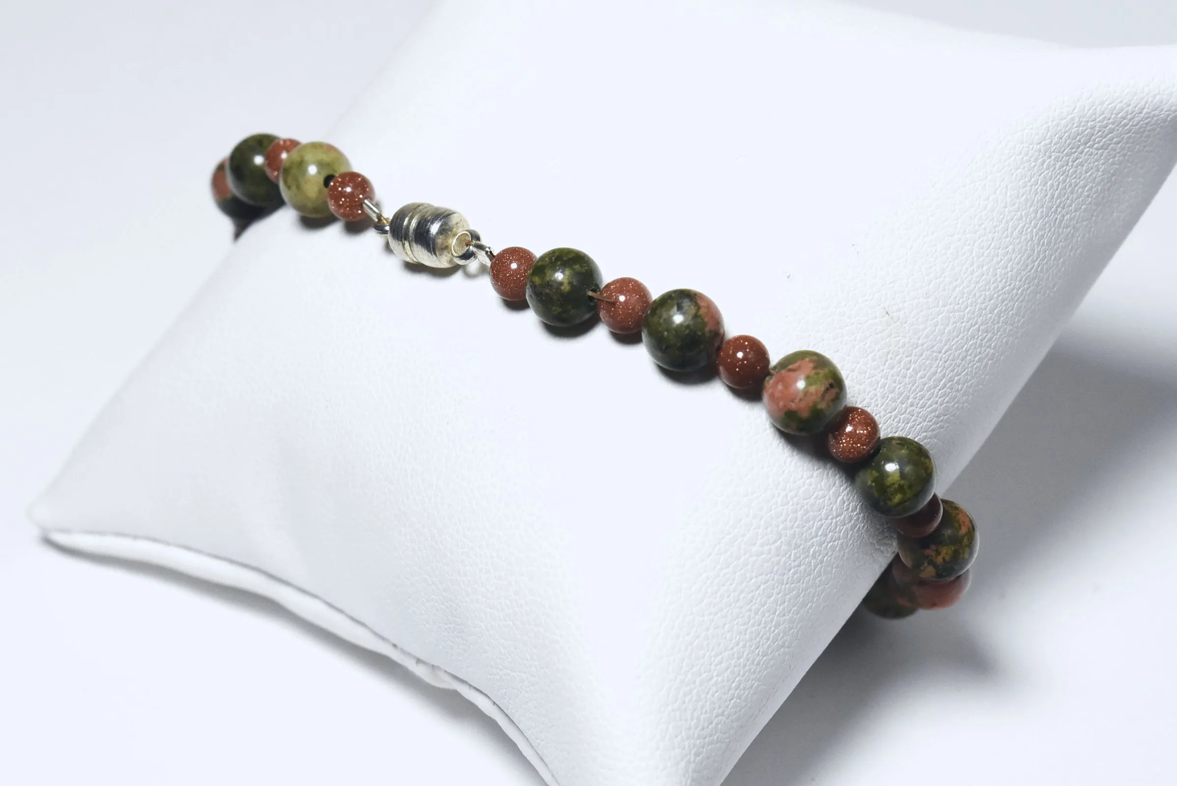 Unakite and Goldstone Beaded Bracelet