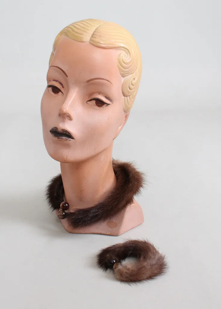 Vintage 1950s Mink Choker Necklace and Bracelet