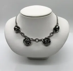 Vintage Pretty Silver Tone Rose Necklace