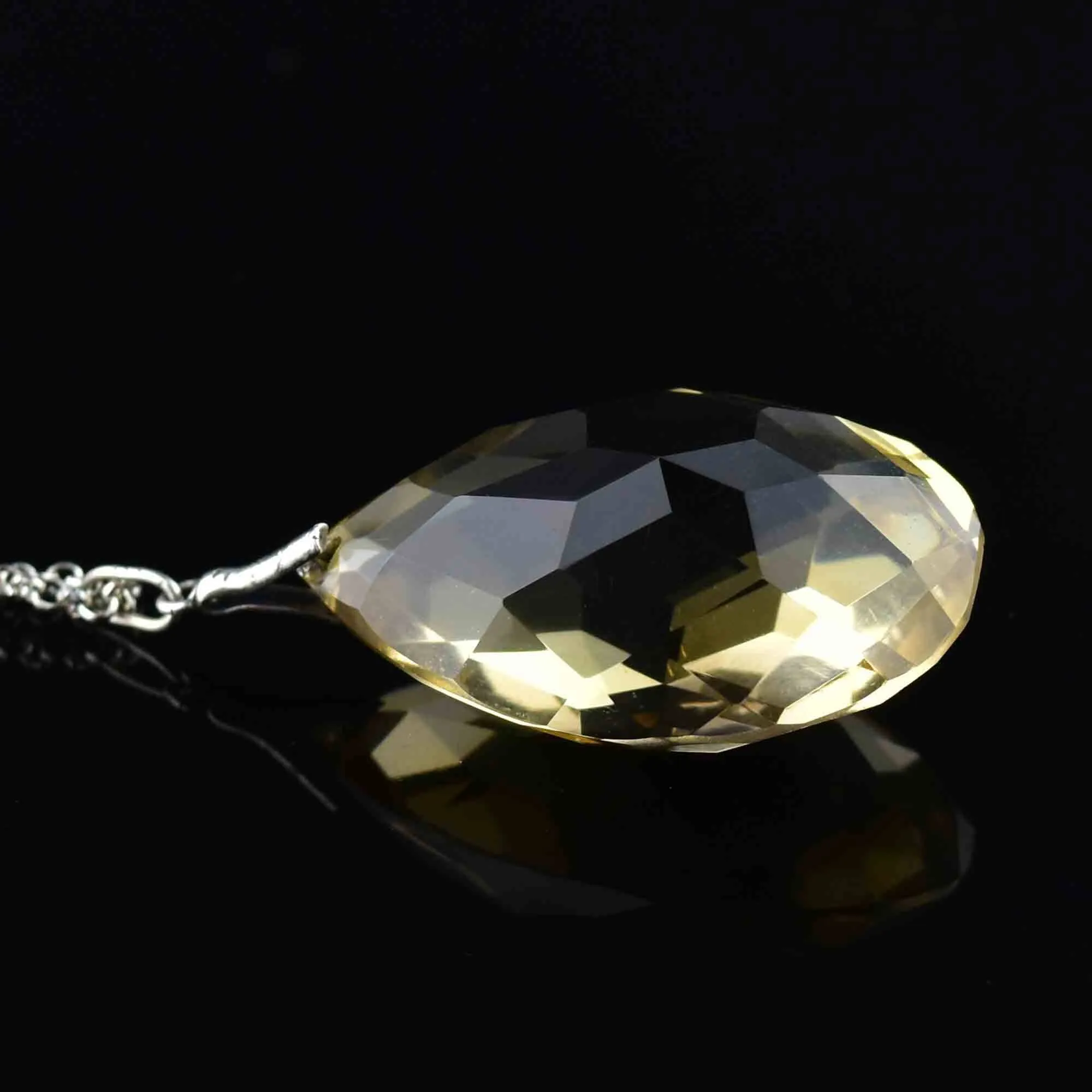 Vintage Silver 60 Carat Citrine Teardrop Pendant Necklace