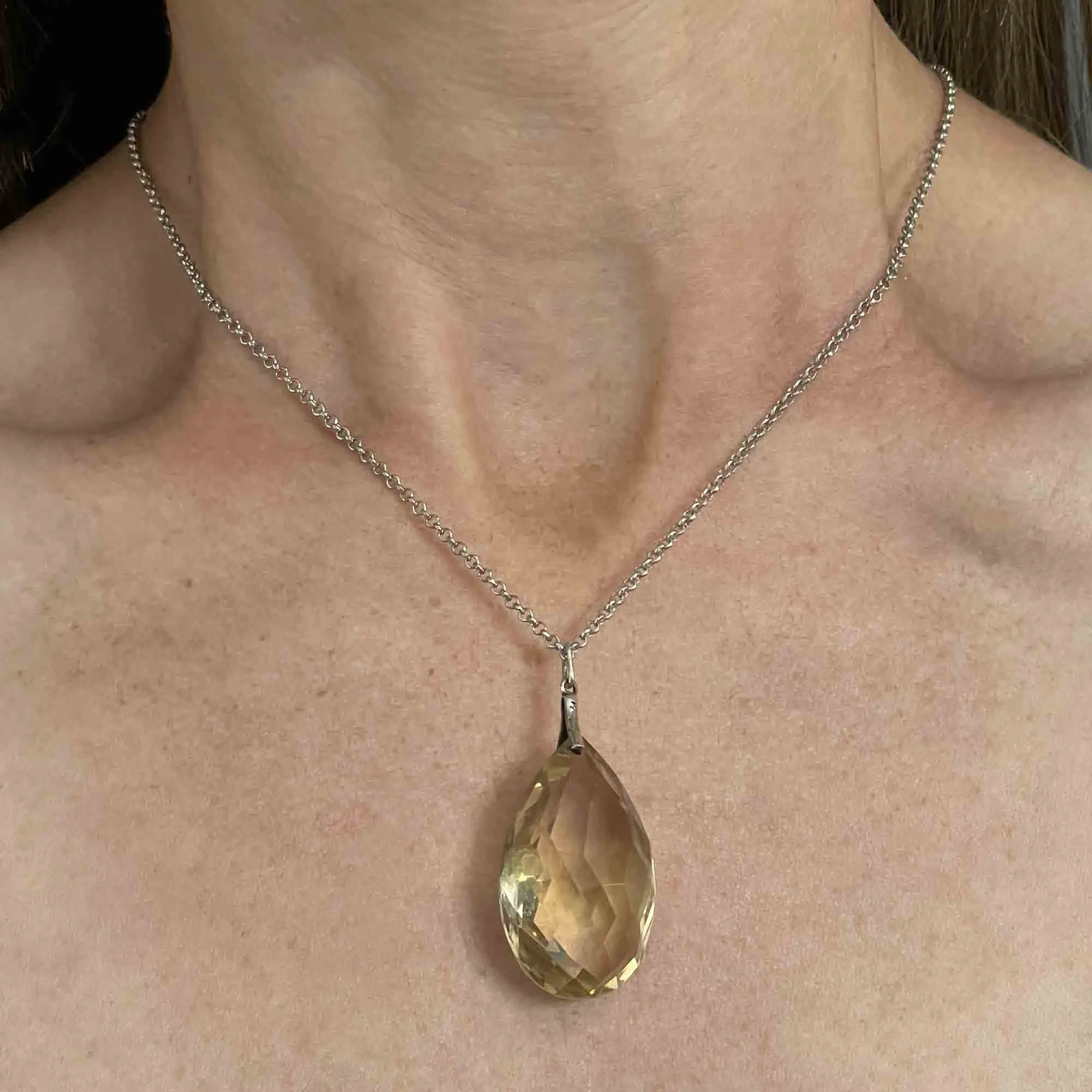 Vintage Silver 60 Carat Citrine Teardrop Pendant Necklace