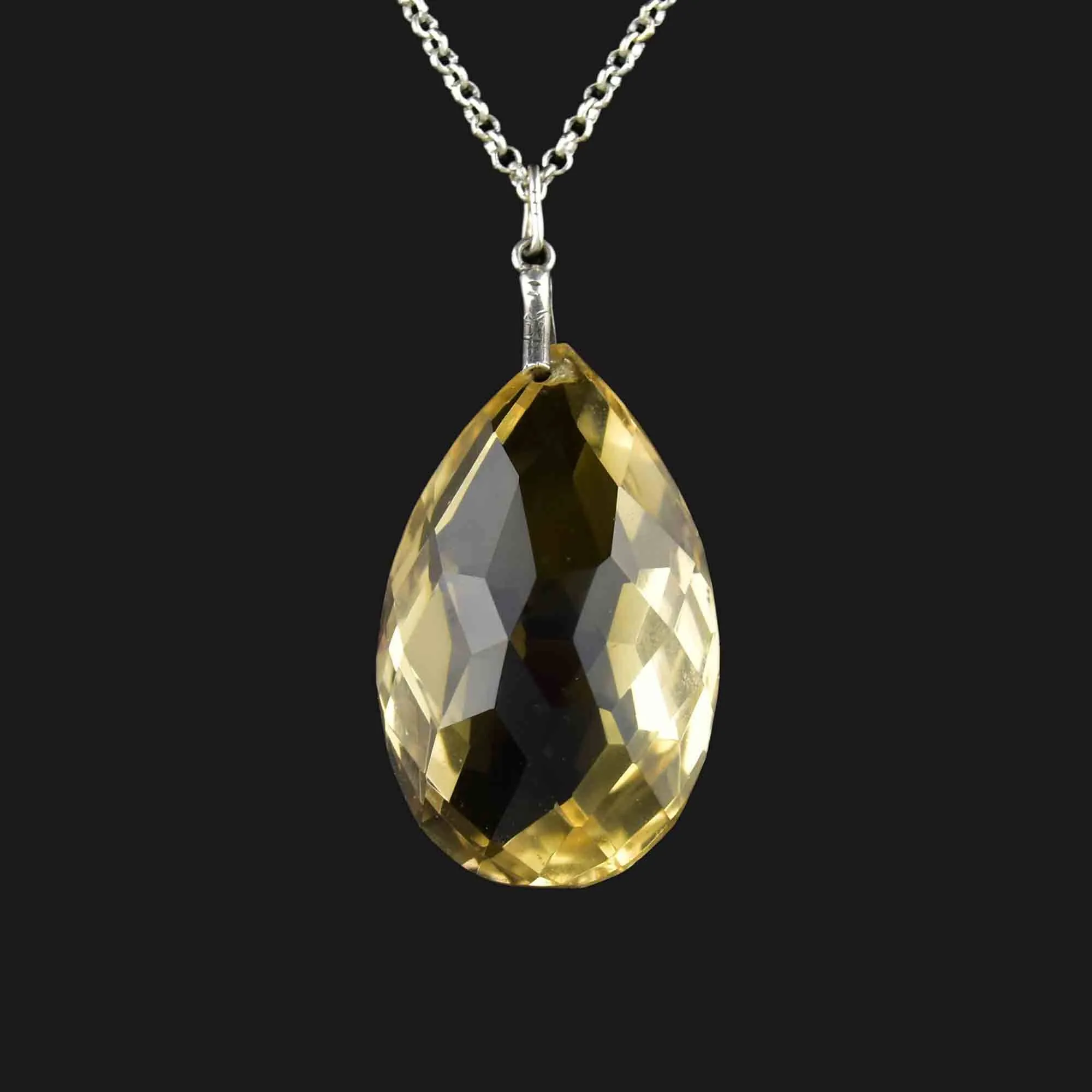 Vintage Silver 60 Carat Citrine Teardrop Pendant Necklace