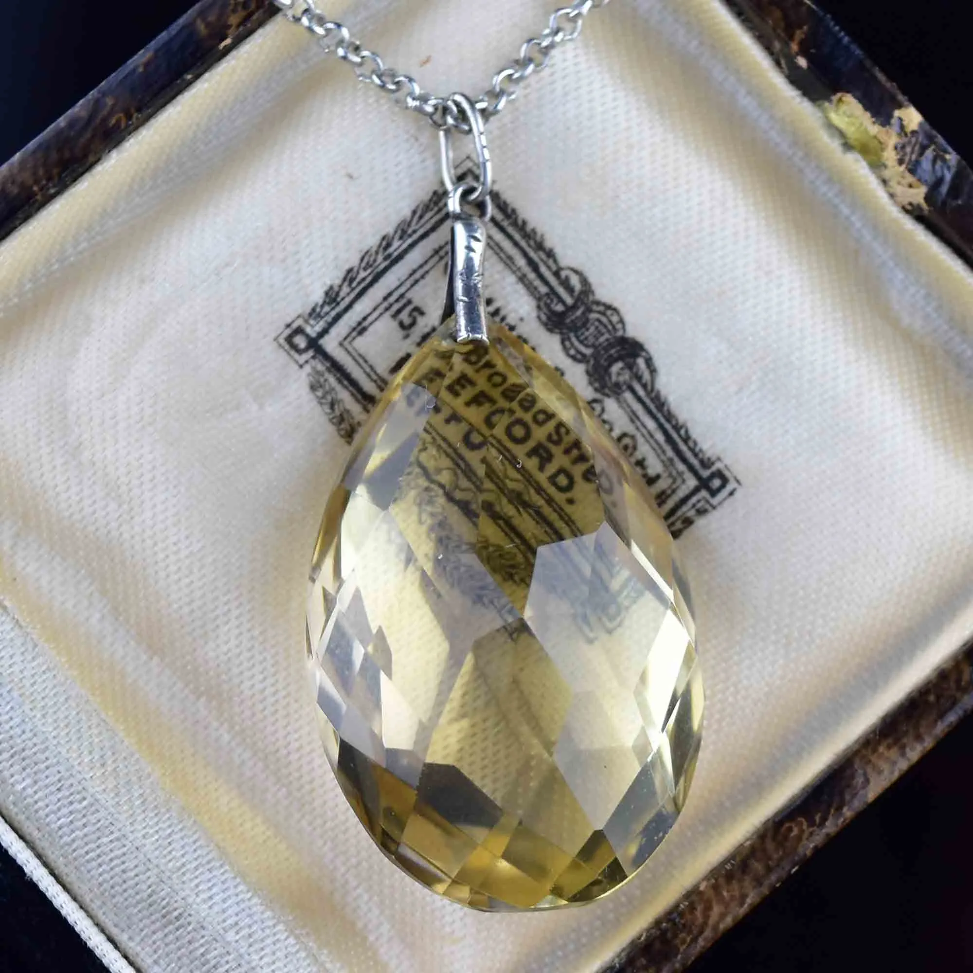 Vintage Silver 60 Carat Citrine Teardrop Pendant Necklace