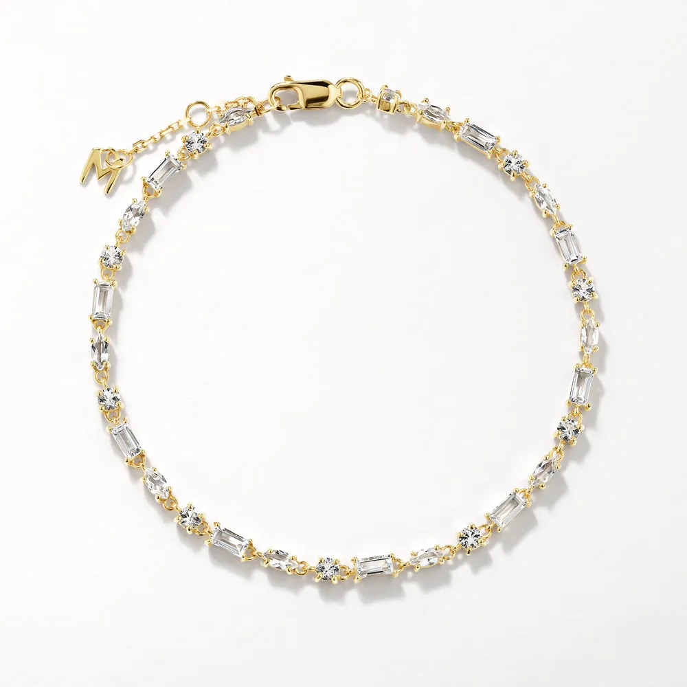 White Topaz Baguette and Round Tennis Bracelet in Gold