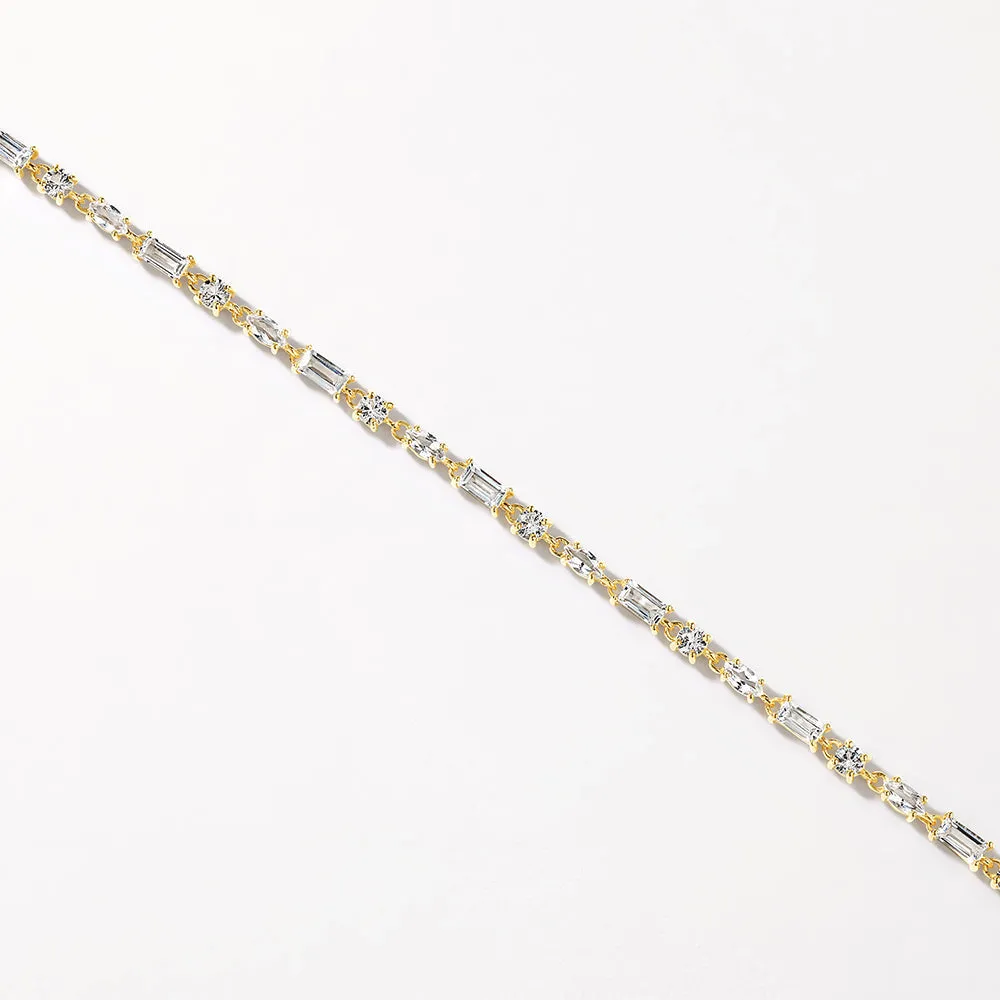 White Topaz Baguette and Round Tennis Bracelet in Gold