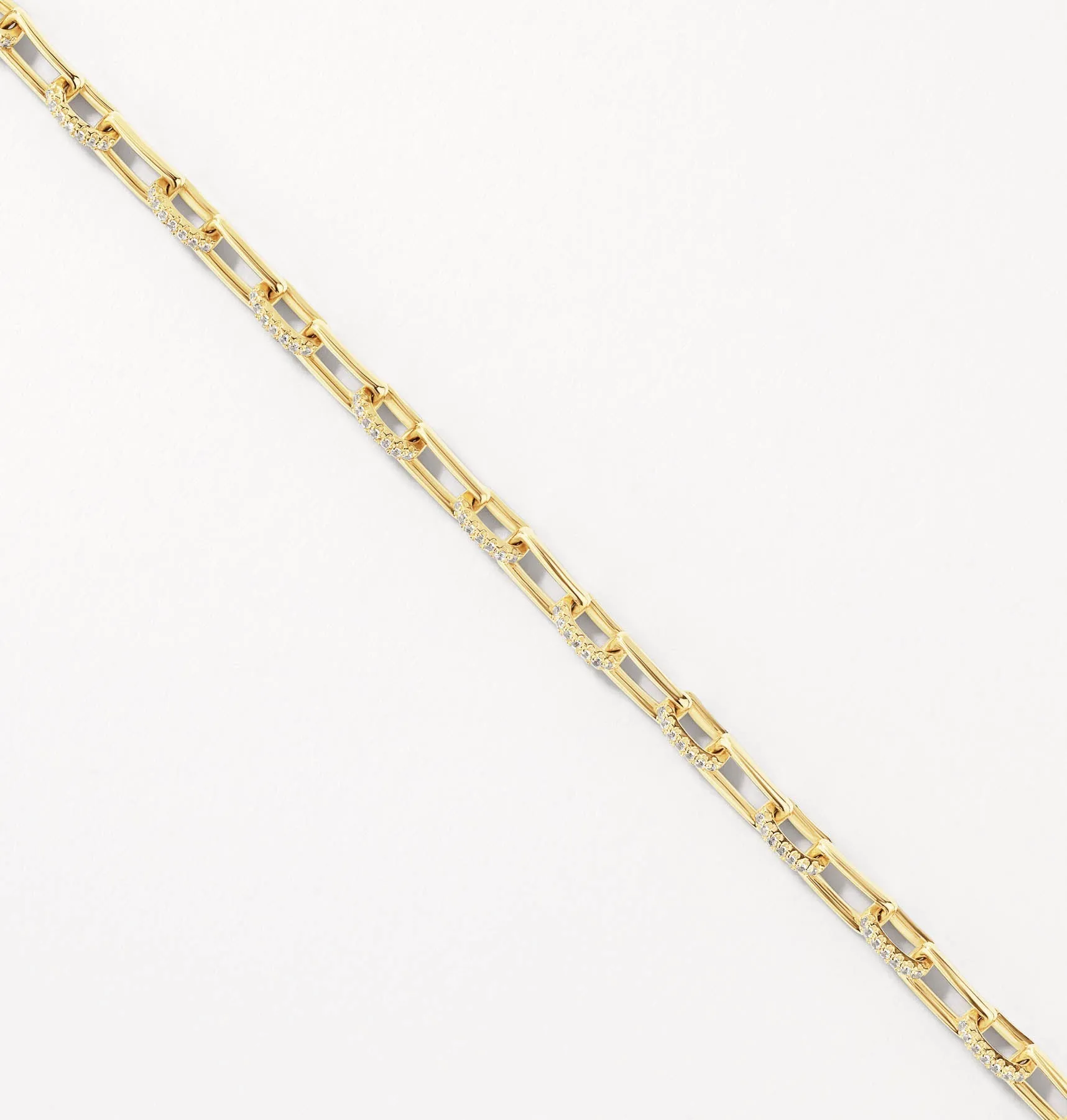 White Zircon Pave Paperclip Chain Bracelet in Gold