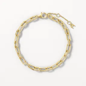 White Zircon Pave Paperclip Chain Bracelet in Gold