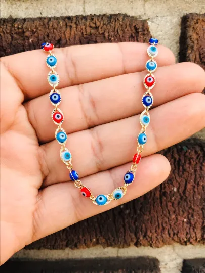 Women's Girls Evil Eye Anklet Bracelet Good Luck & Protection Jewelry Pulsera para el de Pie Mal de Ojo Para Mujer Oro Laminado