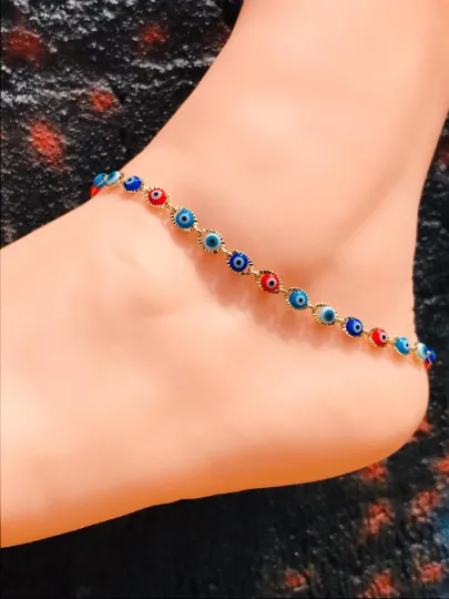 Women's Girls Evil Eye Anklet Bracelet Good Luck & Protection Jewelry Pulsera para el de Pie Mal de Ojo Para Mujer Oro Laminado