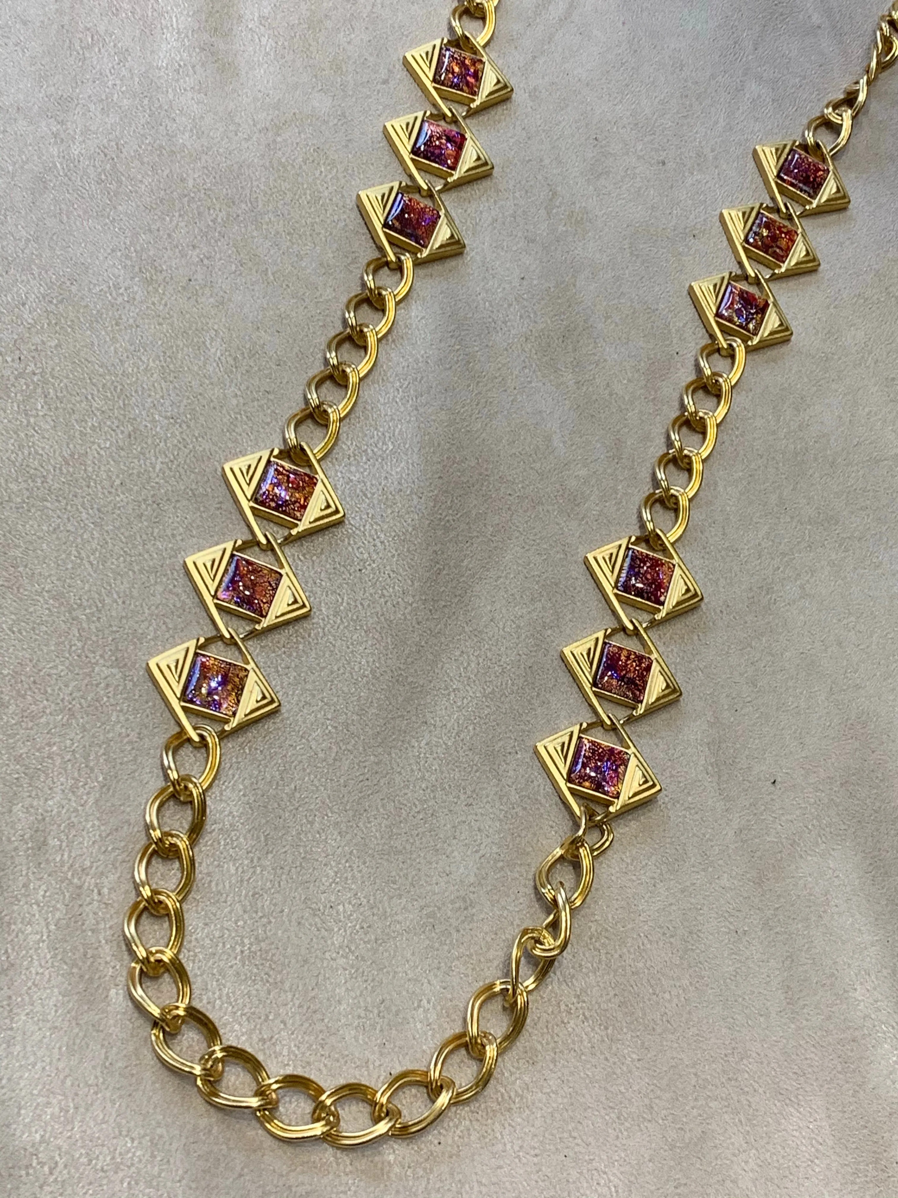 Yves Saint Laurent Long gold chain with dichroic glass