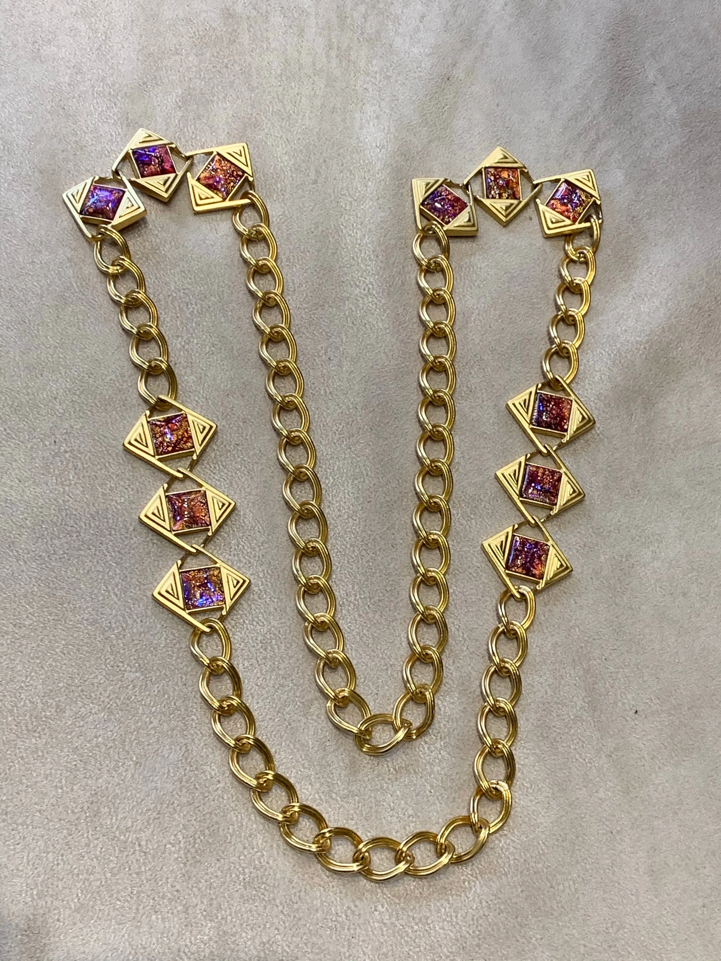 Yves Saint Laurent Long gold chain with dichroic glass