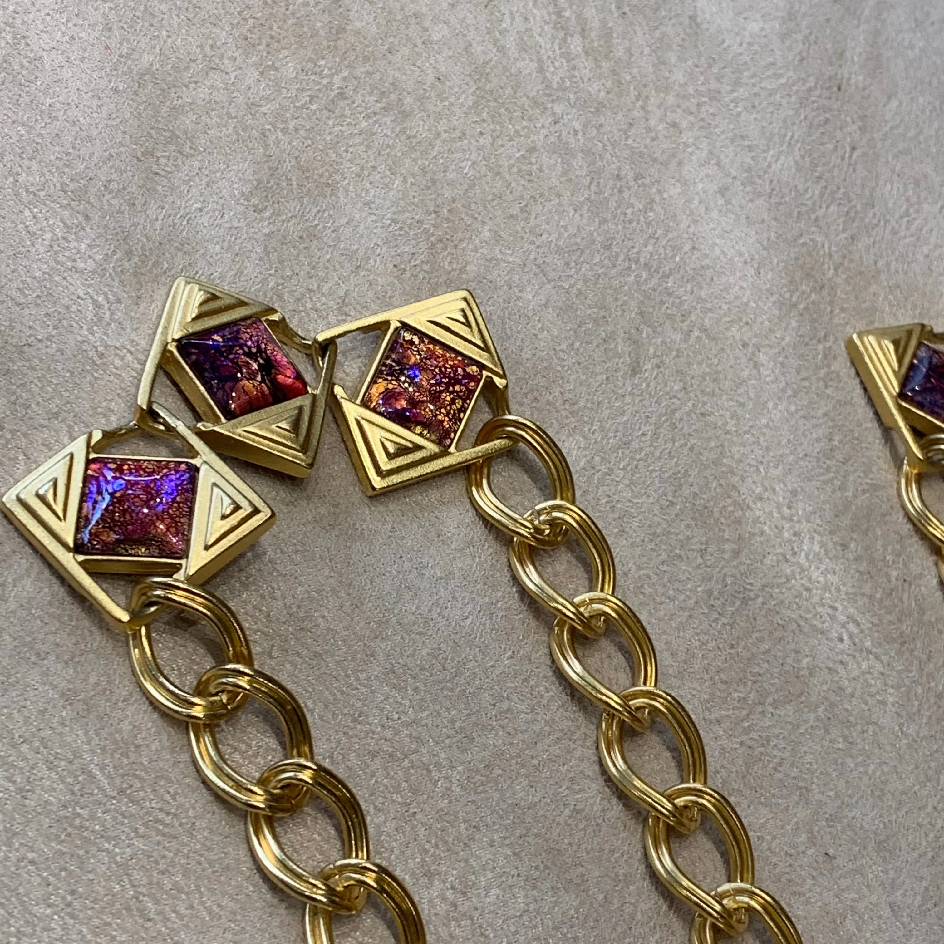 Yves Saint Laurent Long gold chain with dichroic glass