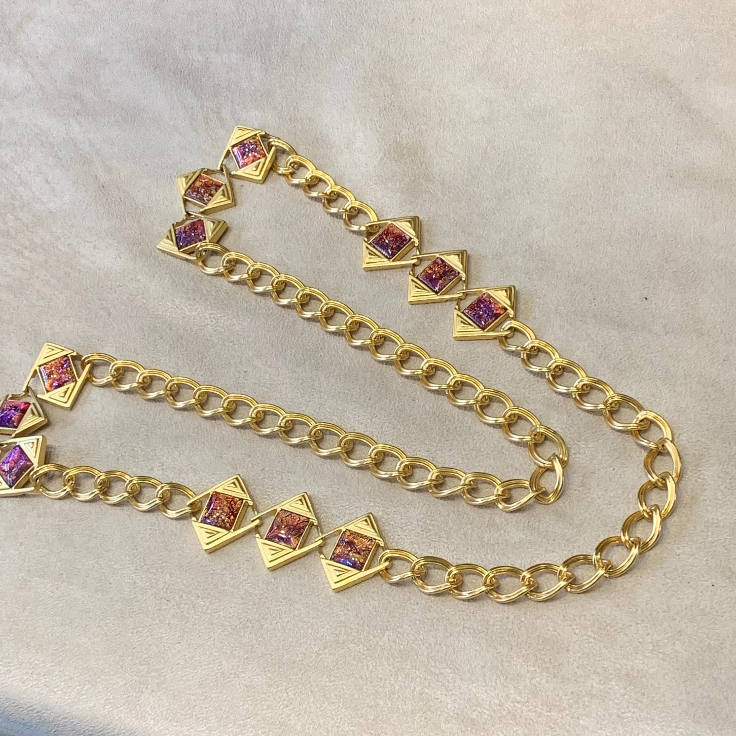 Yves Saint Laurent Long gold chain with dichroic glass