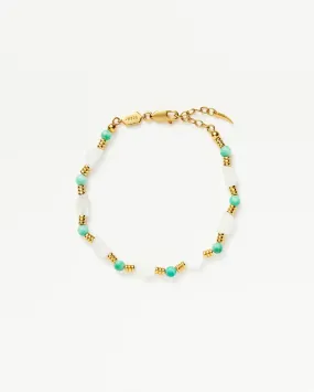 ZENYU WHITE BEADED HALF MOON BRACELET / GOLD