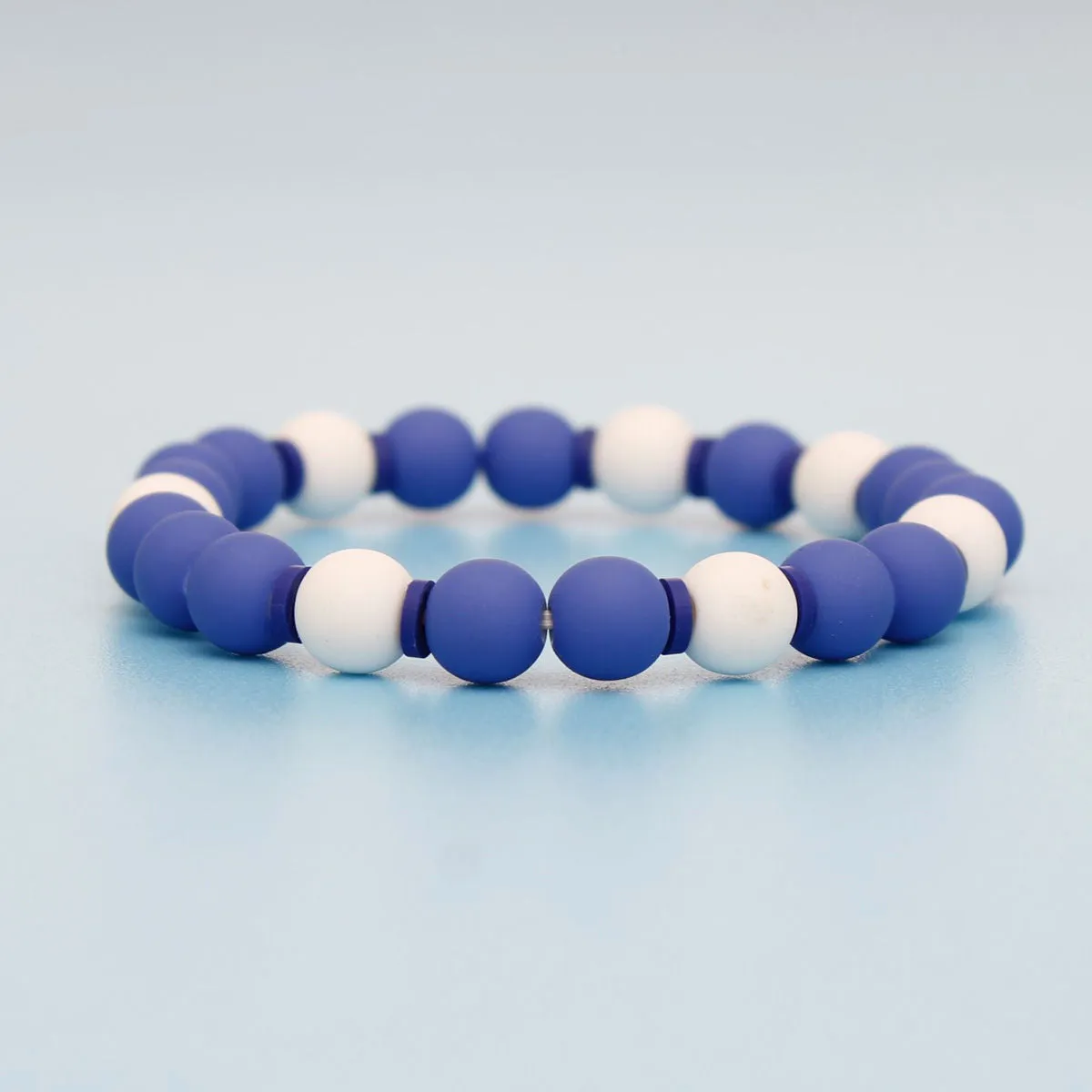 ZPB Blue White Matte Rubber Coated Bead Bracelet